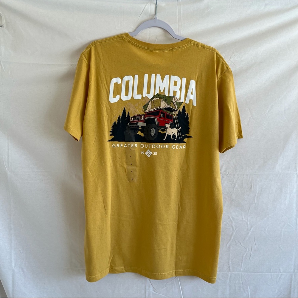 Columbia Graphics “Greater Outdoor Gear” NWTShort SleeveT-ShirtYellow Size Large - Picture 3 of 8
